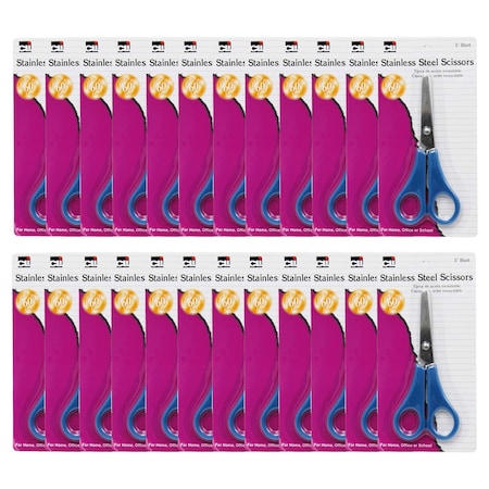 Charles Leonard Student Scissors, 5in Blunt Tip, Assorted Colors, PK24 80530
